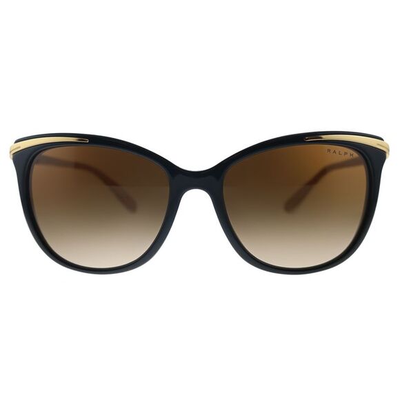 New Ralph Ralph Lauren RA 5203 109013 Black Gold Sunglasses Brown Gradient Lens - Picture 2 of 3
